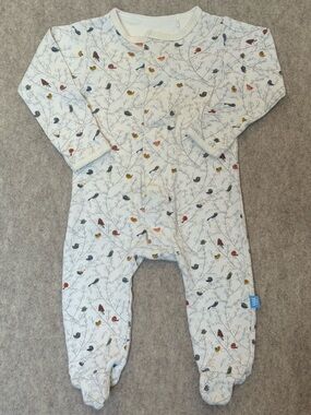 Simply Magnetic Me Bird Print Footie Sleeper 3-6M Baby Organic Cotton Cream